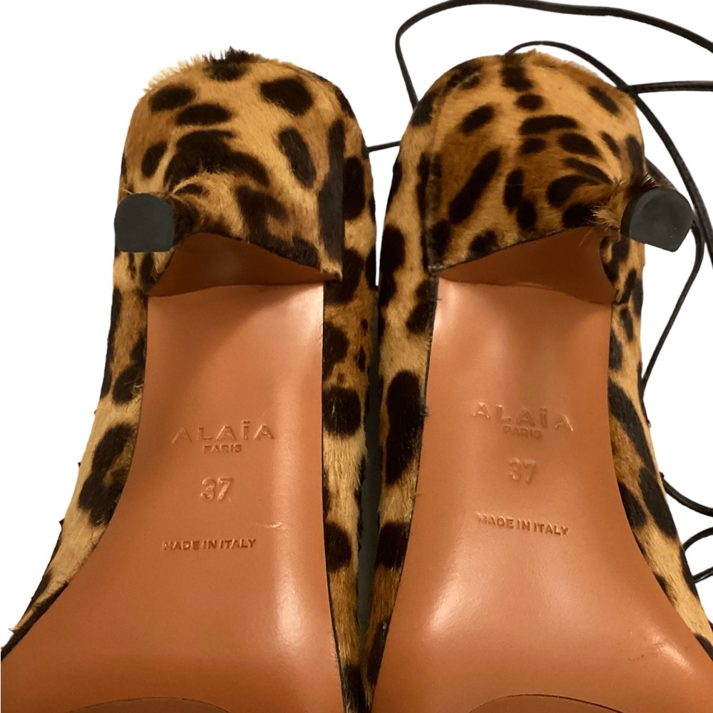 NWT ALAÏA Leopard Print Leather Trim Ankle-Wrap Pumps Brown & Black Size US 7 - Picture 14 of 16